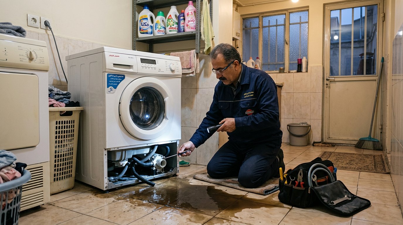 چرا ماشین لباسشویی از زیر آب میدهد؟ ۹ علت و تعمیر تخصصی در تبریز - تعمیرات تبریز